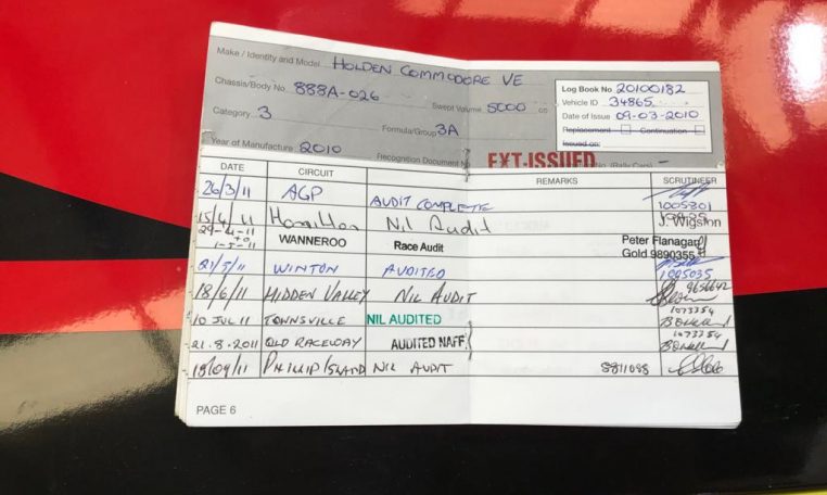 Holden VE V8 Supercar Race Car 2010 Log Book | Muscle Car Warehouse